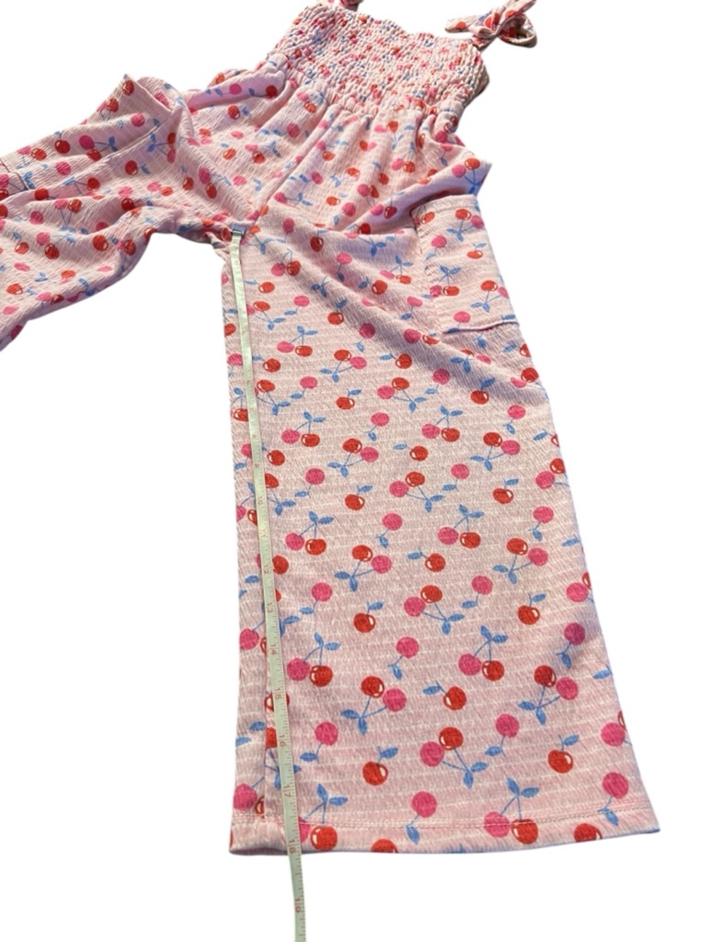 Paisley Lane Girls Pink Cherry-Print Smocked Jumpsuit Size 7 - Picture 6 of 9